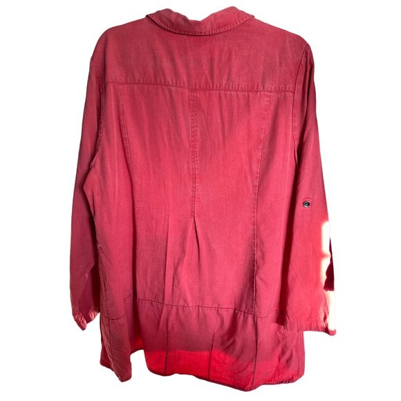 Soft Surroundings sz 2X Orange roll tab sleeve pockets peplum button front tunic - Picture 2 of 6